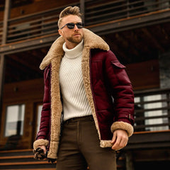 Men's Thickened Fur Collar Windproof Pu Leather Coat Male