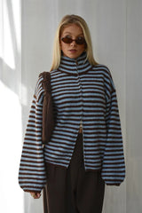 Casual Turtleneck Knitted Ribbed Sweater Women's Loose Full Sleeve