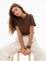 Wolfeel Summer 100% Cotton Women's T-shirt Bottoming Basic Fashionable