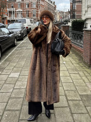 Luxury Faux Fur Long Coat Women 2025 Fashion Winter Plush Warm Jackets