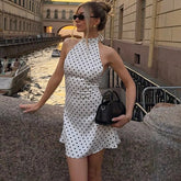 Tornova Polka Dot Halter Sleeveless Dress For Women Sexy Backless Fashion