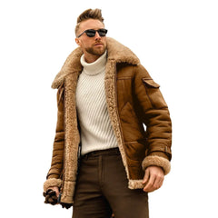 Men's Thickened Fur Collar Windproof Pu Leather Coat Male
