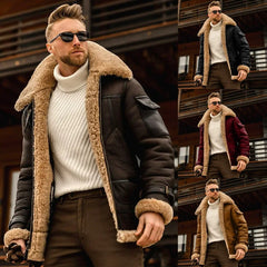Men's Thickened Fur Collar Windproof Pu Leather Coat Male