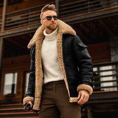 Men's Thickened Fur Collar Windproof Pu Leather Coat Male