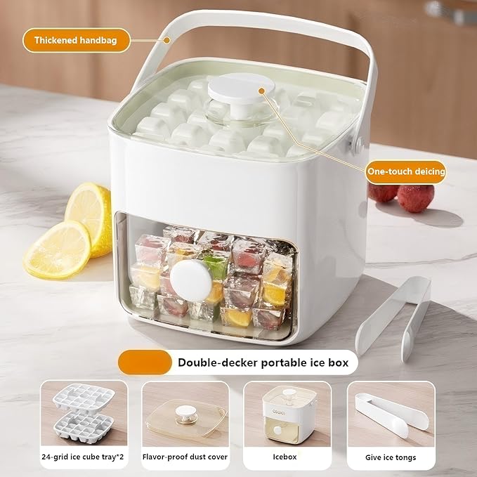 Ice Cube Tray with Lid and Bin, 48-Cube Easy Release Ice Mold | Manual Freezer Use,One-Click Press Design for Whiskey, Cocktails, Coffee