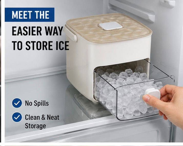 Ice Cube Tray with Lid and Bin, 48-Cube Easy Release Ice Mold | Manual Freezer Use,One-Click Press Design for Whiskey, Cocktails, Coffee