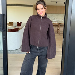 Casual Turtleneck Knitted Ribbed Sweater Women's Loose Full Sleeve