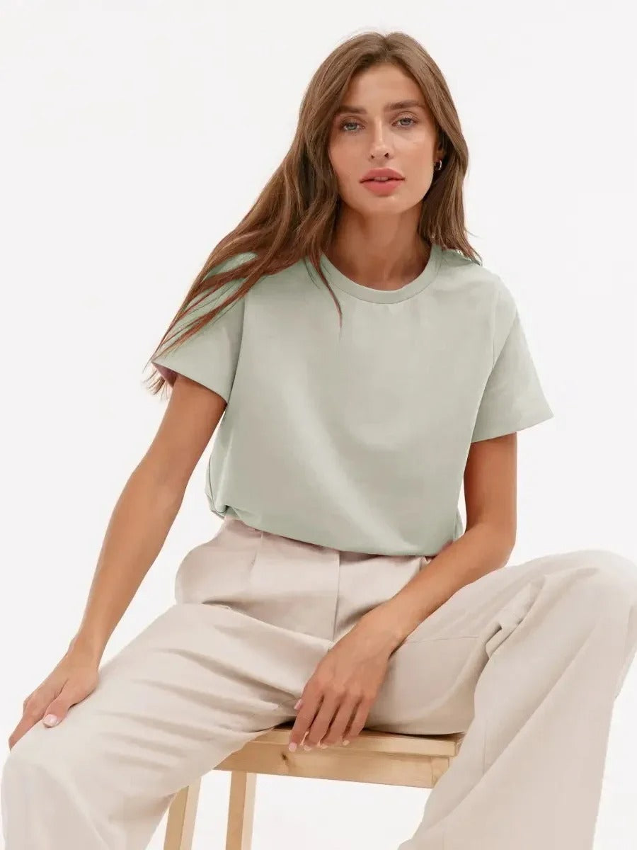 Wolfeel Summer 100% Cotton Women's T-shirt Bottoming Basic Fashionable