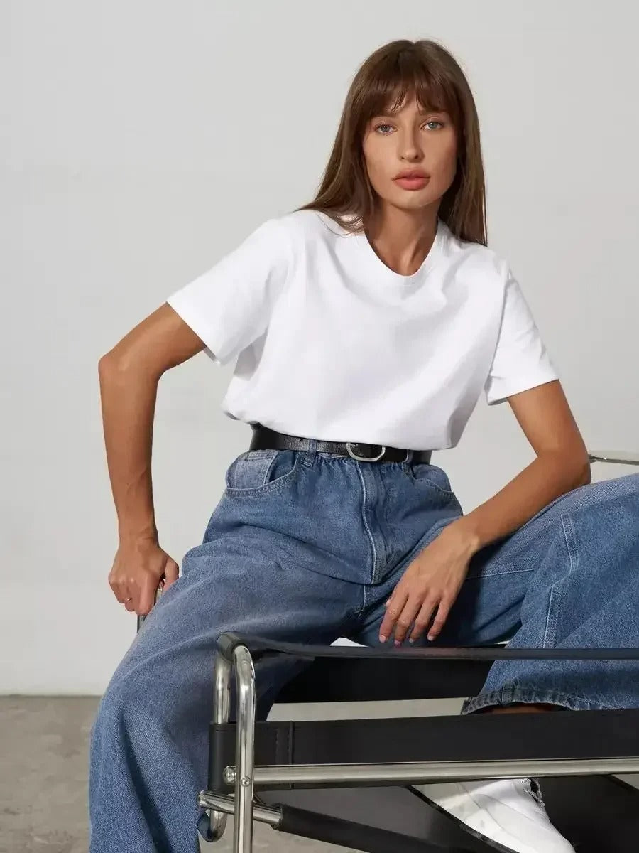 Wolfeel Summer 100% Cotton Women's T-shirt Bottoming Basic Fashionable