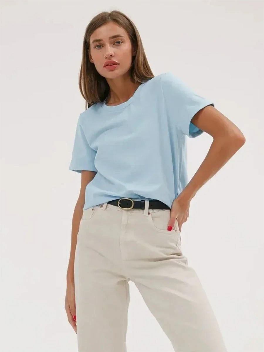 Wolfeel Summer 100% Cotton Women's T-shirt Bottoming Basic Fashionable