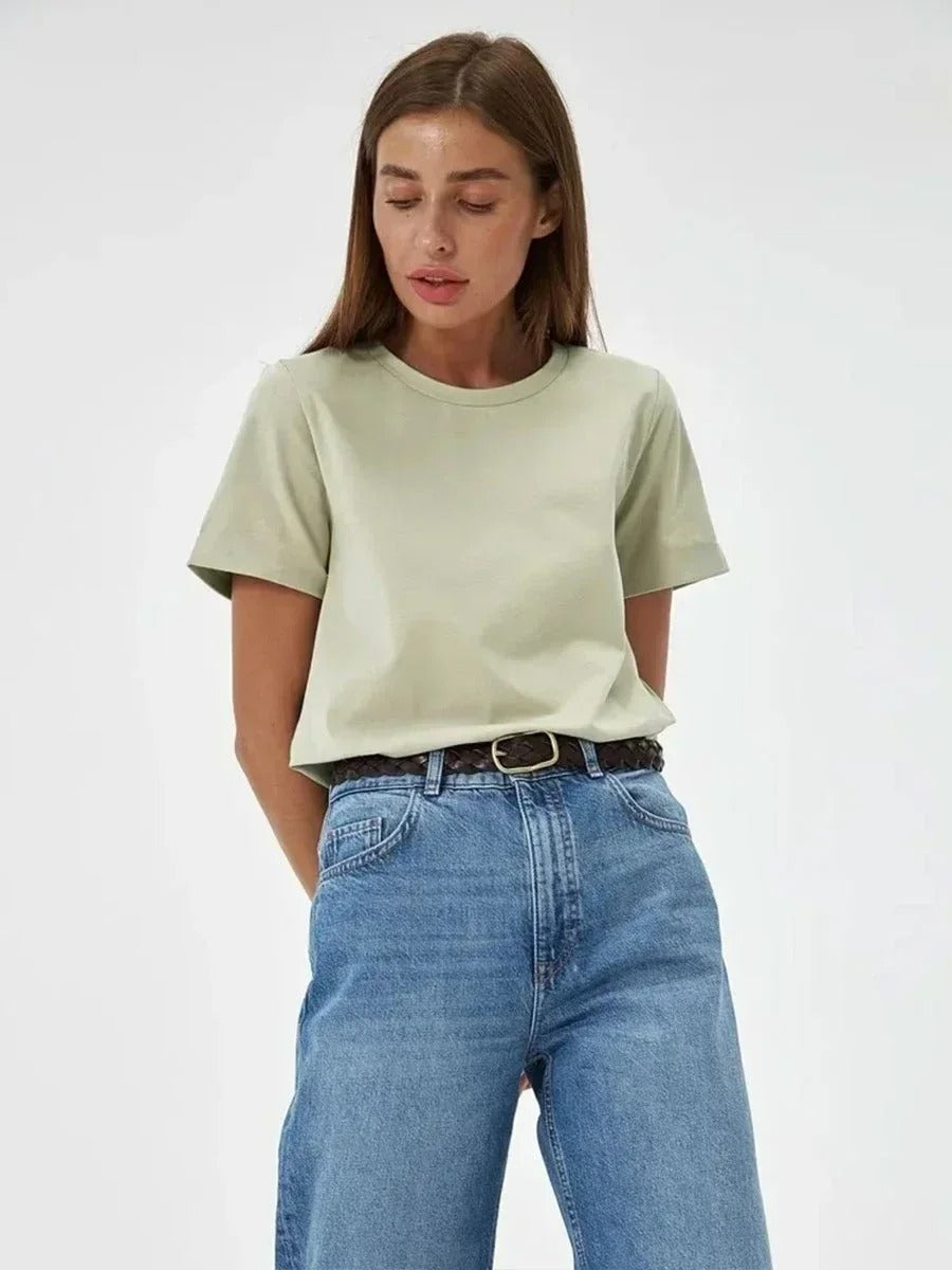 Wolfeel Summer 100% Cotton Women's T-shirt Bottoming Basic Fashionable