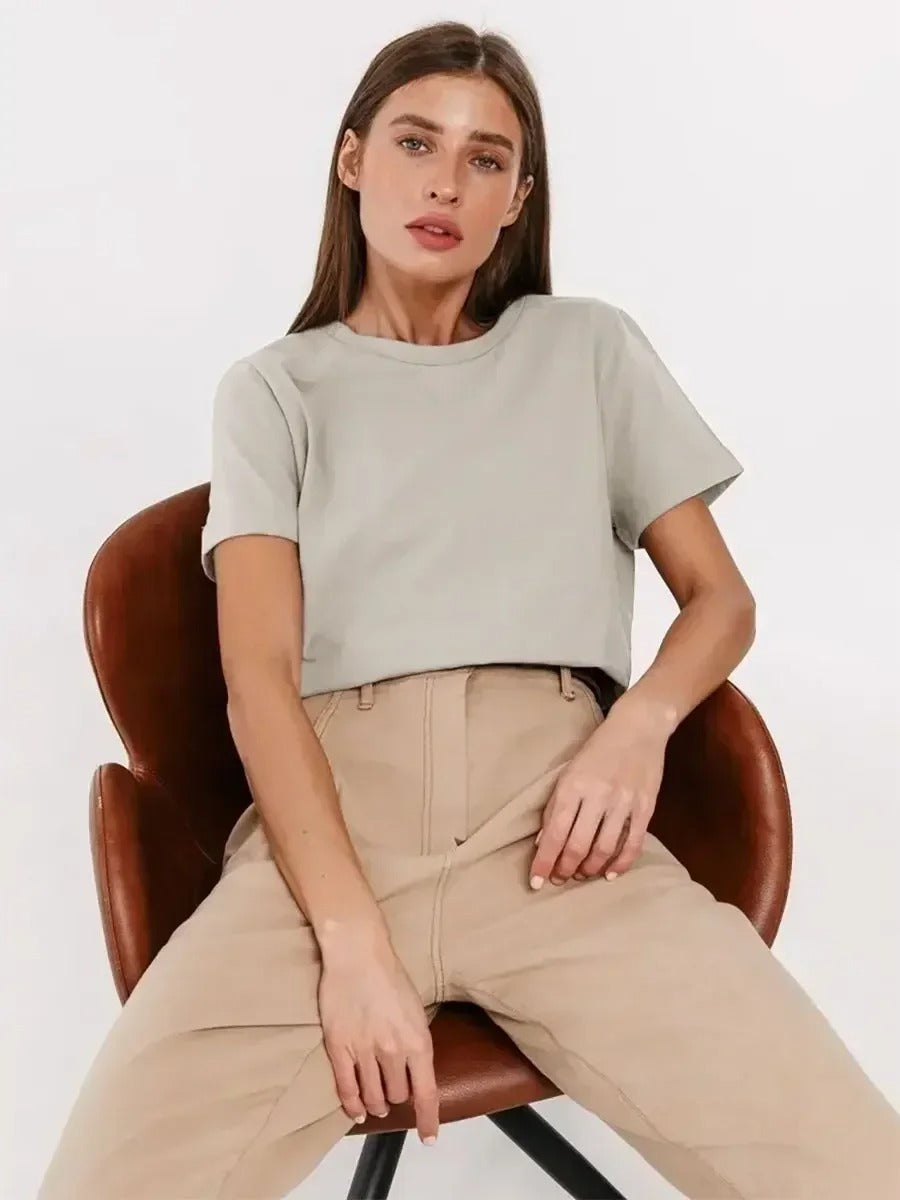 Wolfeel Summer 100% Cotton Women's T-shirt Bottoming Basic Fashionable