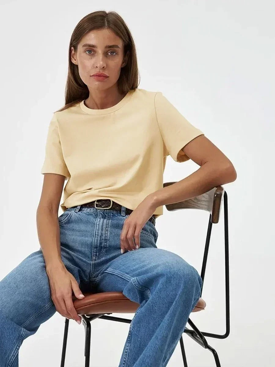 Wolfeel Summer 100% Cotton Women's T-shirt Bottoming Basic Fashionable