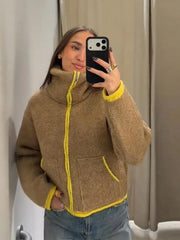 Casual Turtleneck Knitted Ribbed Sweater Women's Loose Full Sleeve
