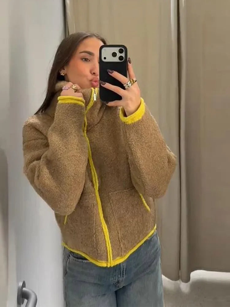 Casual Turtleneck Knitted Ribbed Sweater Women's Loose Full Sleeve