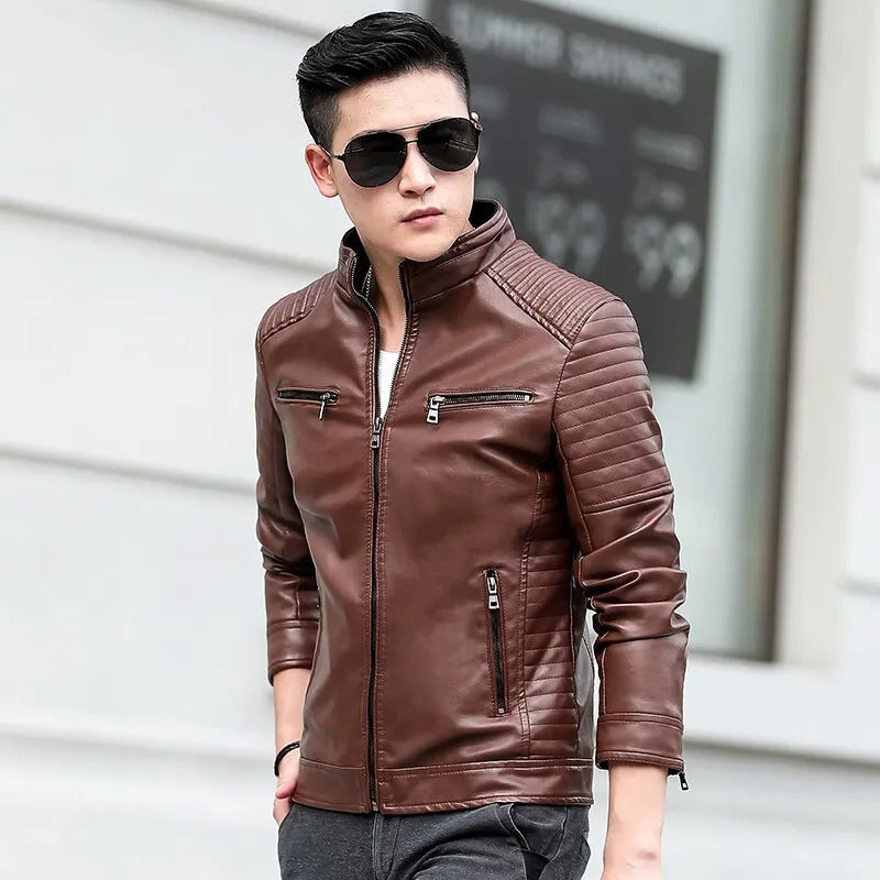 Real Leather Jacket Men Motorcycle Winter Coat Men Multi-pocket Warm