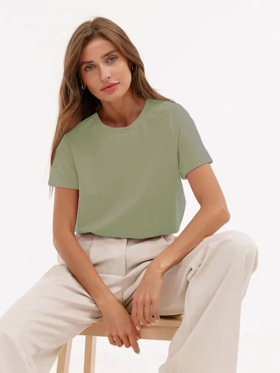 Wolfeel Summer 100% Cotton Women's T-shirt Bottoming Basic Fashionable