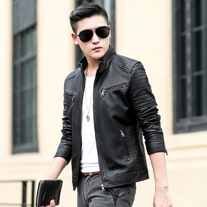 Real Leather Jacket Men Motorcycle Winter Coat Men Multi-pocket Warm