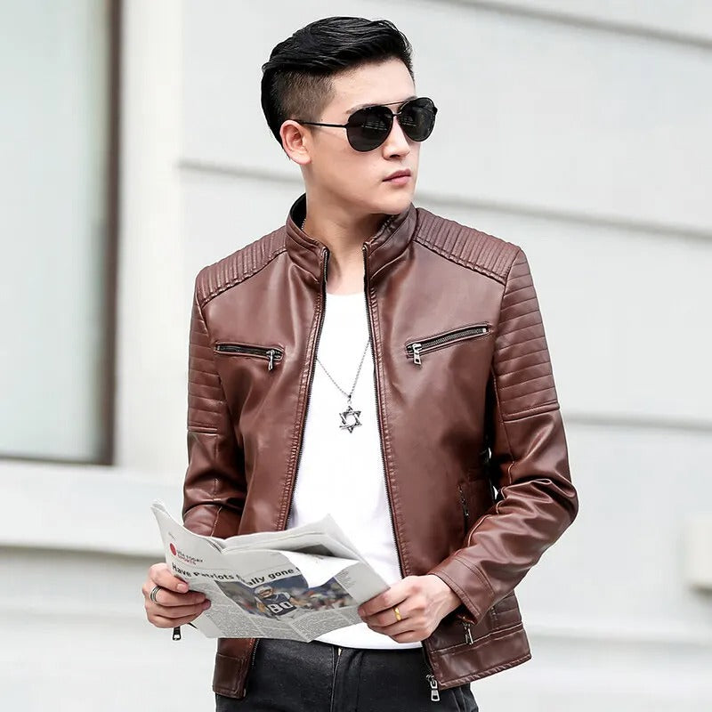 Real Leather Jacket Men Motorcycle Winter Coat Men Multi-pocket Warm