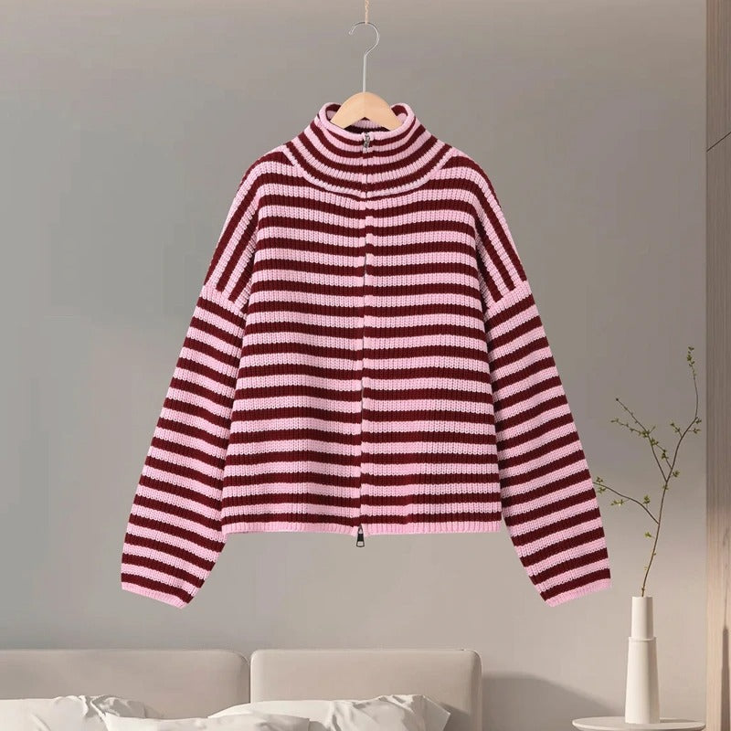 Casual Turtleneck Knitted Ribbed Sweater Women's Loose Full Sleeve