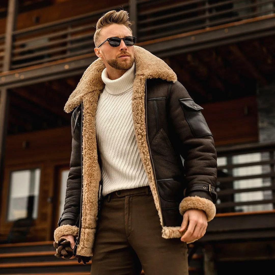 Men's Thickened Fur Collar Windproof Pu Leather Coat Male